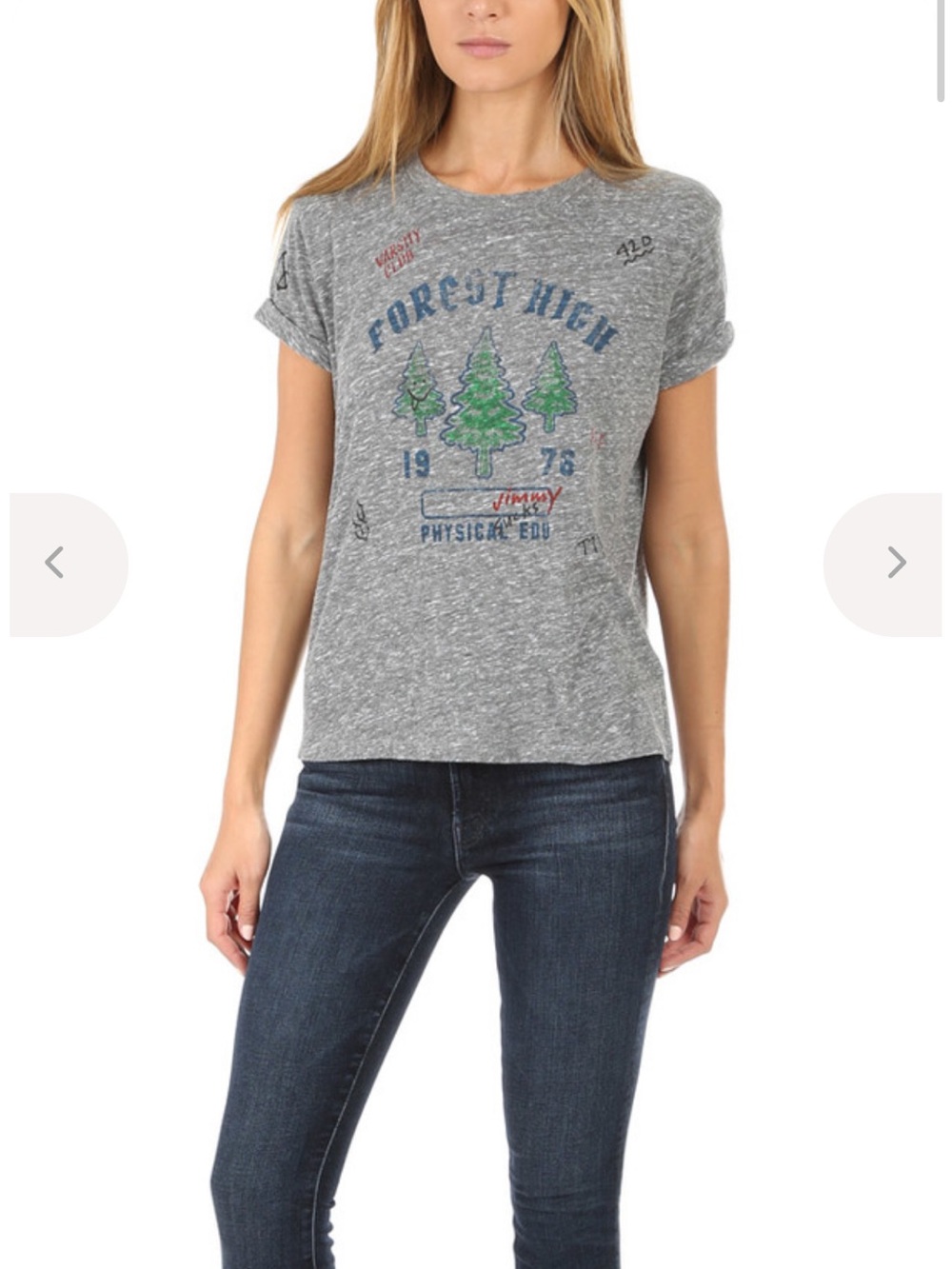 MOTHER Gray Short Sleeve 'Forest High' Graphic Tee with Green Trees